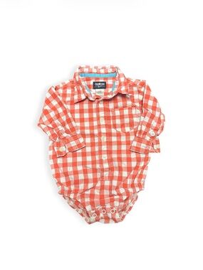 OshKosh B'gosh Boys 12M Orange/White Plaid Cotton Long Sleeve Collared one piece